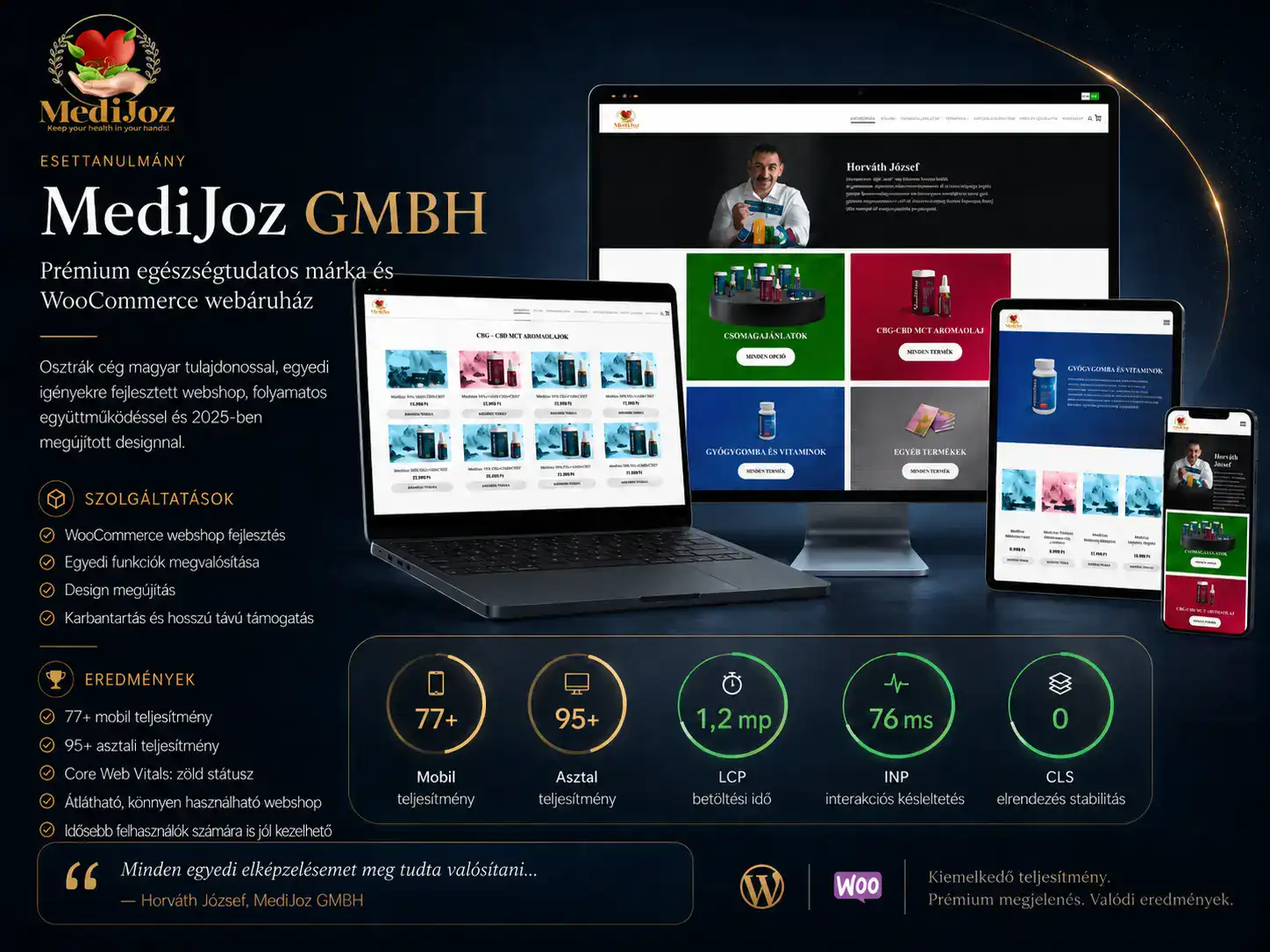 MediJoz GmbH WooCommerce web&aacute;ruh&aacute;z reszponz&iacute;v megjelen&eacute;se &eacute;s Core Web Vitals eredm&eacute;nyei